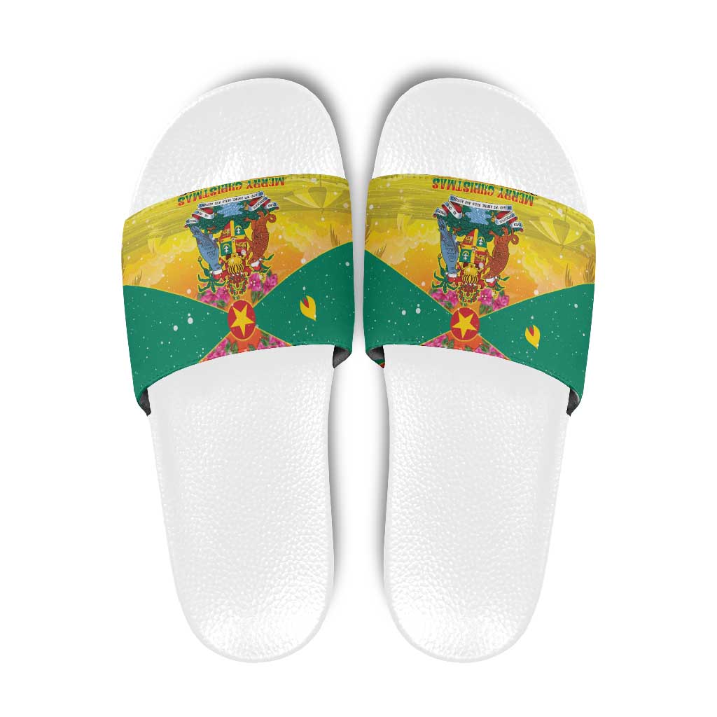 Grenada Christmas Slide Sandals Coat Of Arms Bougainvillea Wreath - Wonder Print Shop