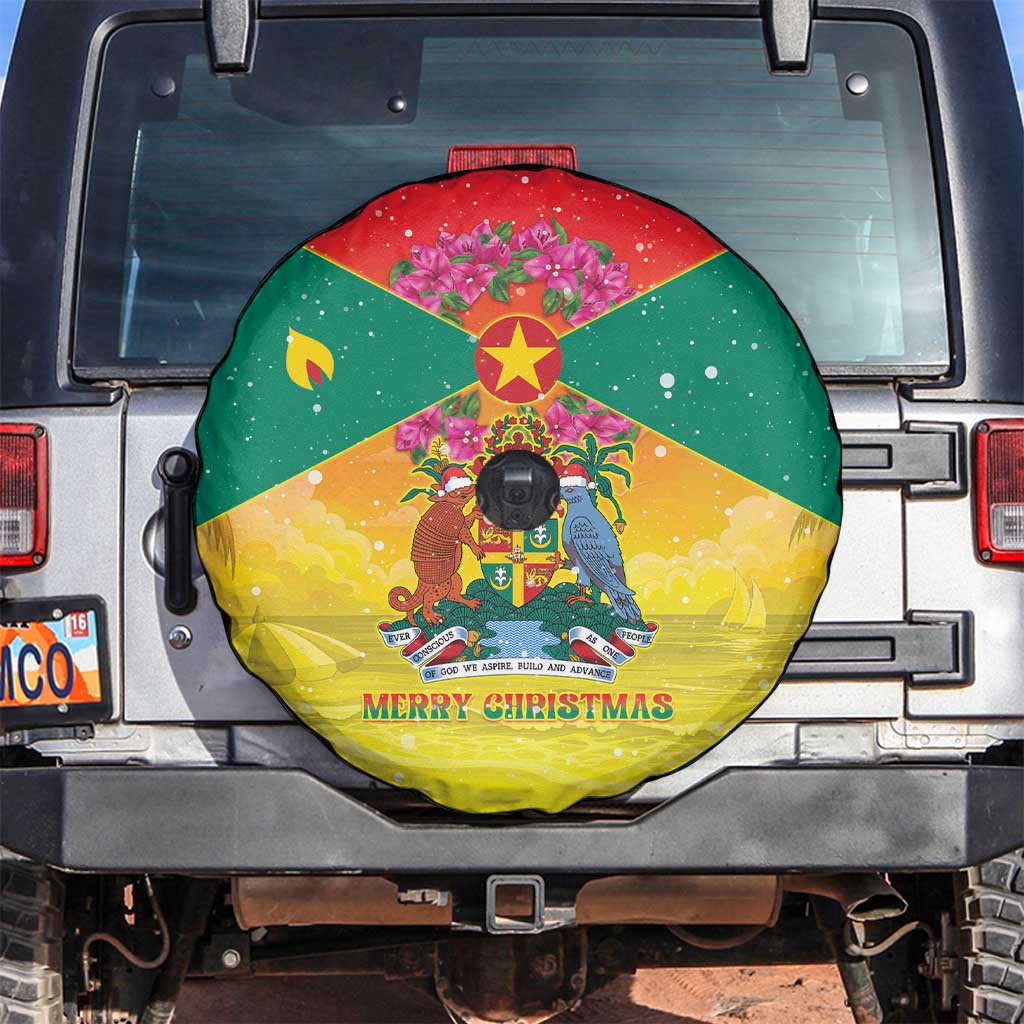 Grenada Christmas Spare Tire Cover Coat Of Arms Bougainvillea Wreath - Wonder Print Shop