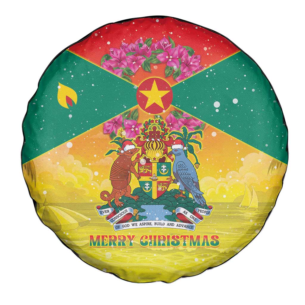 Grenada Christmas Spare Tire Cover Coat Of Arms Bougainvillea Wreath - Wonder Print Shop