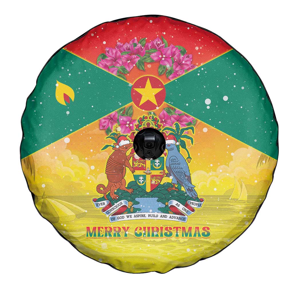 Grenada Christmas Spare Tire Cover Coat Of Arms Bougainvillea Wreath - Wonder Print Shop