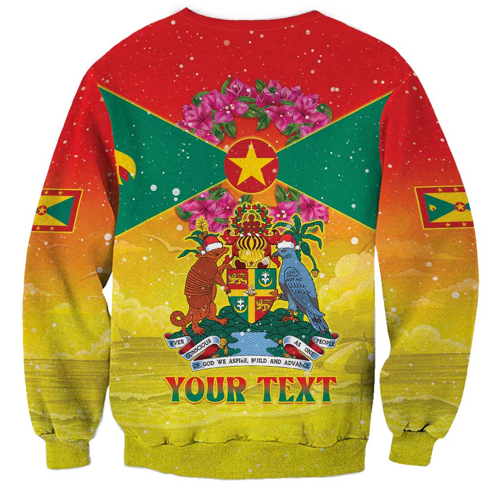 Personalized Grenada Christmas Sweatshirt Coat Of Arms Bougainvillea Wreath - Wonder Print Shop