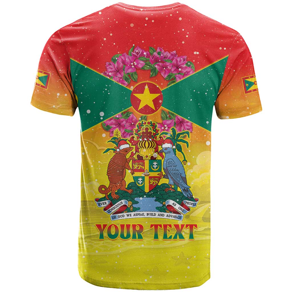 Personalized Grenada Christmas T Shirt Coat Of Arms Bougainvillea Wreath - Wonder Print Shop