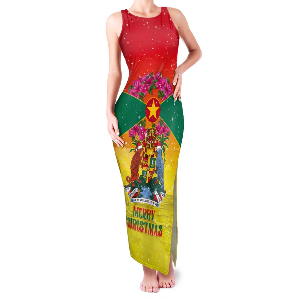 Personalized Grenada Christmas Tank Maxi Dress Coat Of Arms Bougainvillea Wreath - Wonder Print Shop