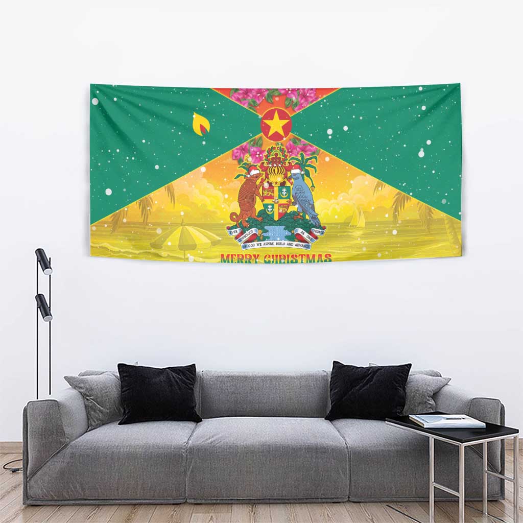 Grenada Christmas Tapestry Coat Of Arms Bougainvillea Wreath - Wonder Print Shop