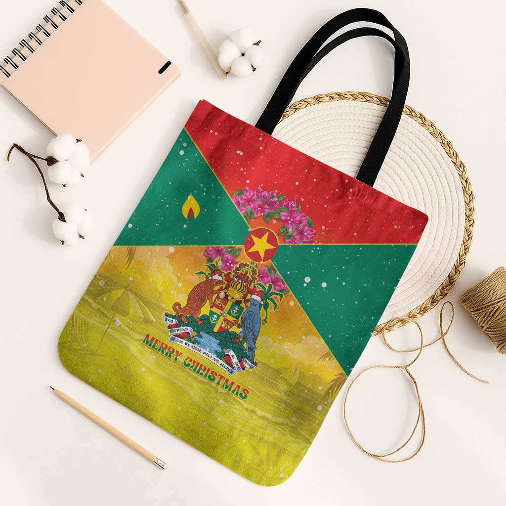 Grenada Christmas Tote Bag Coat Of Arms Bougainvillea Wreath - Wonder Print Shop