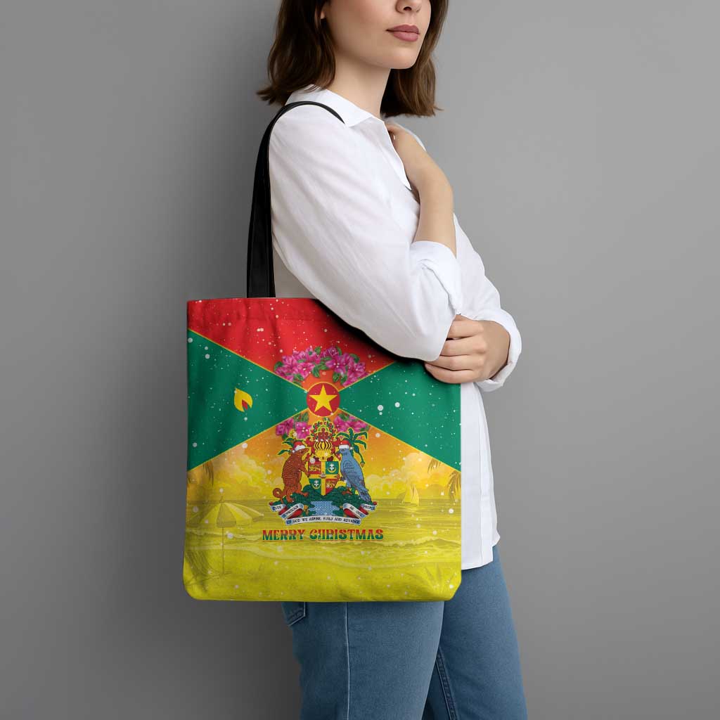 Grenada Christmas Tote Bag Coat Of Arms Bougainvillea Wreath - Wonder Print Shop