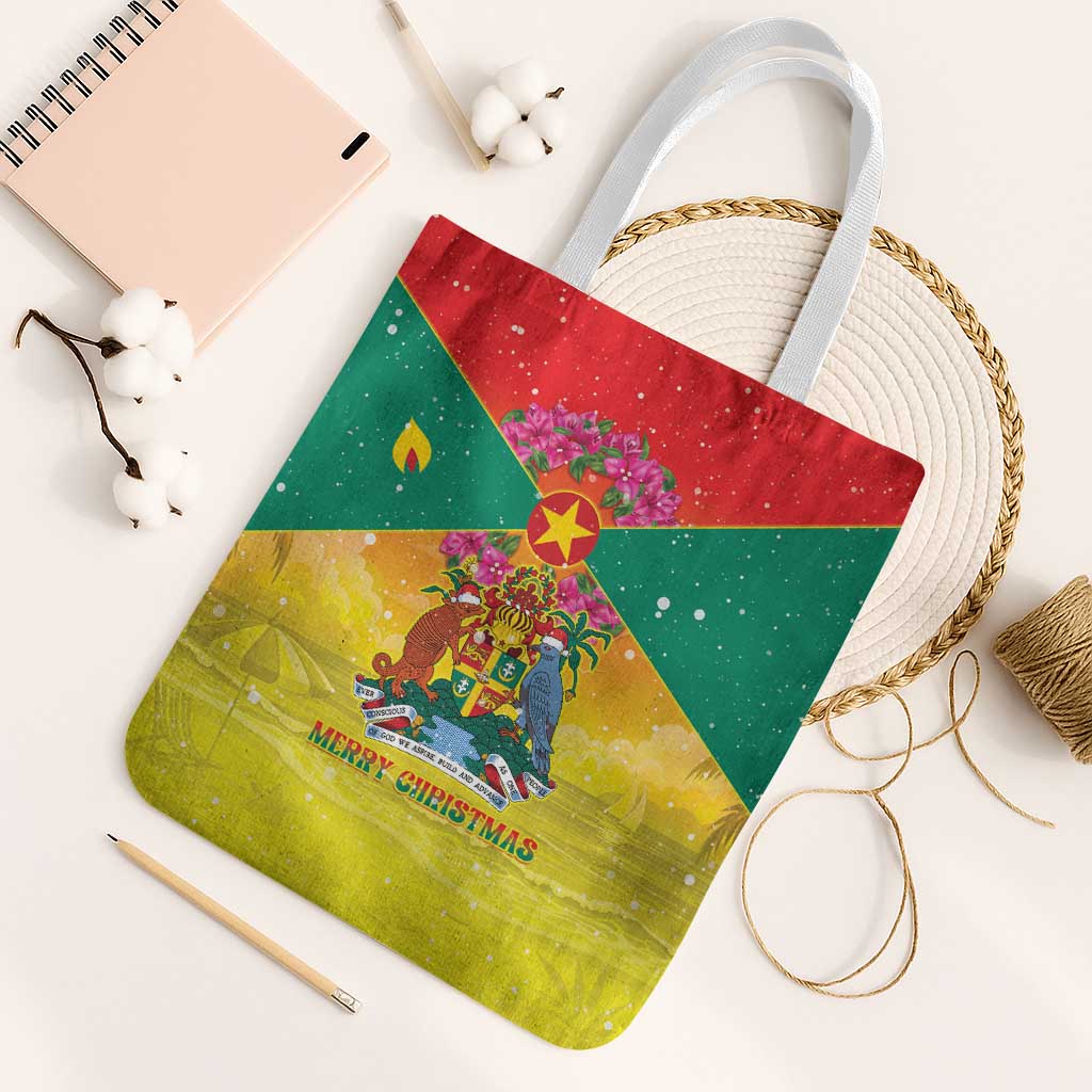 Grenada Christmas Tote Bag Coat Of Arms Bougainvillea Wreath - Wonder Print Shop