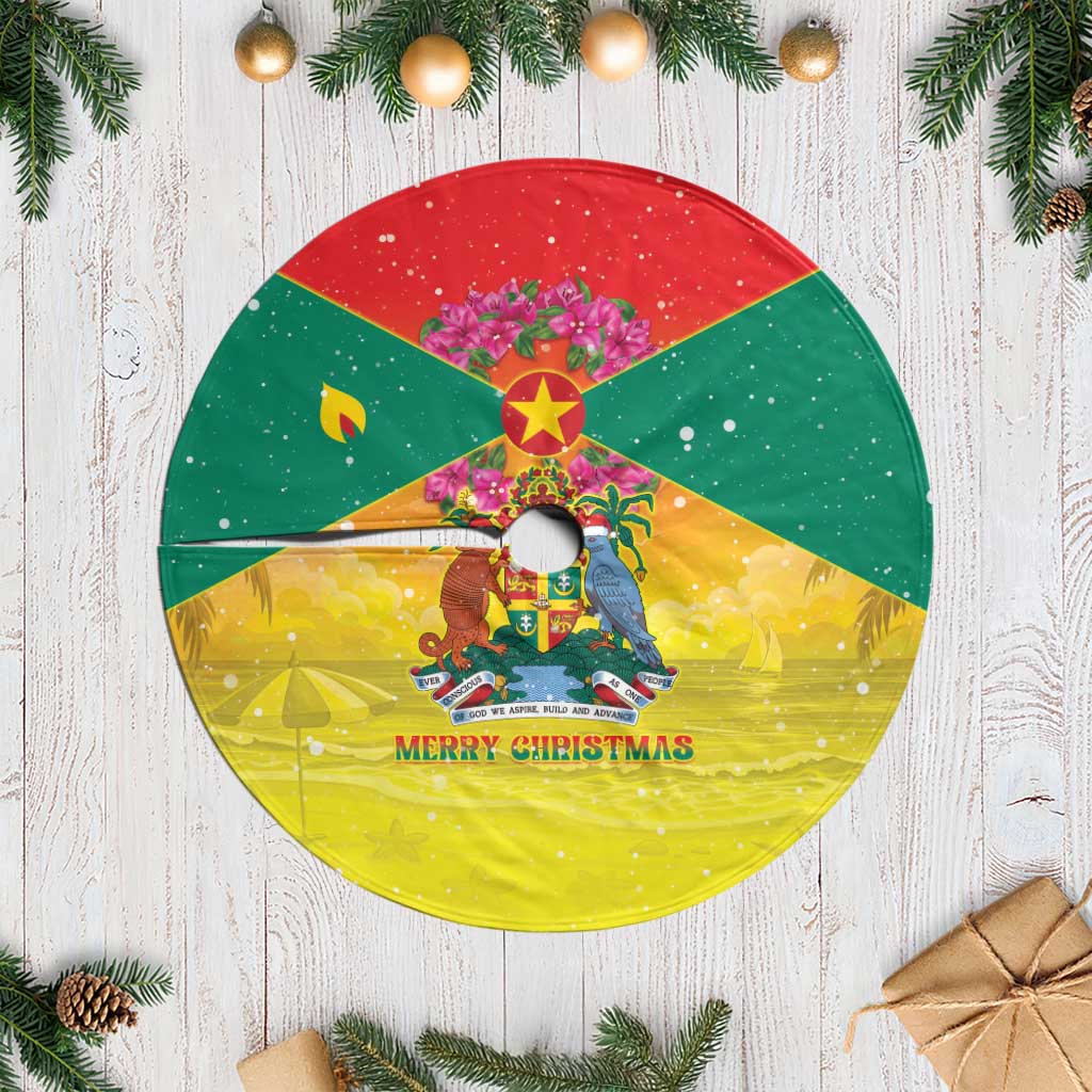 Grenada Christmas Tree Skirt Coat Of Arms Bougainvillea Wreath - Wonder Print Shop
