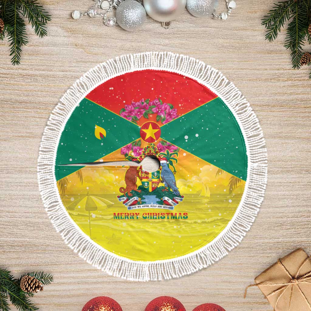Grenada Christmas Tree Skirt Coat Of Arms Bougainvillea Wreath - Wonder Print Shop