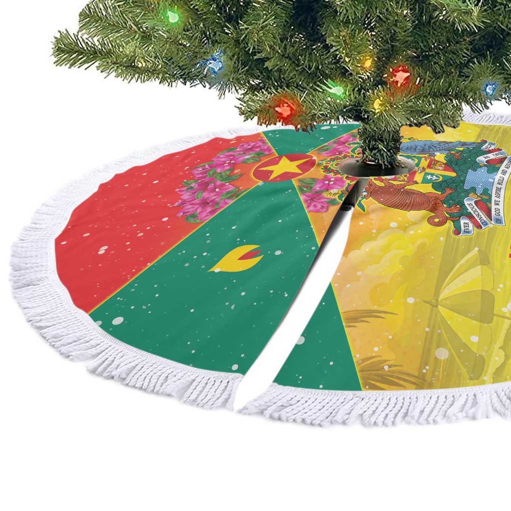 Grenada Christmas Tree Skirt Coat Of Arms Bougainvillea Wreath - Wonder Print Shop