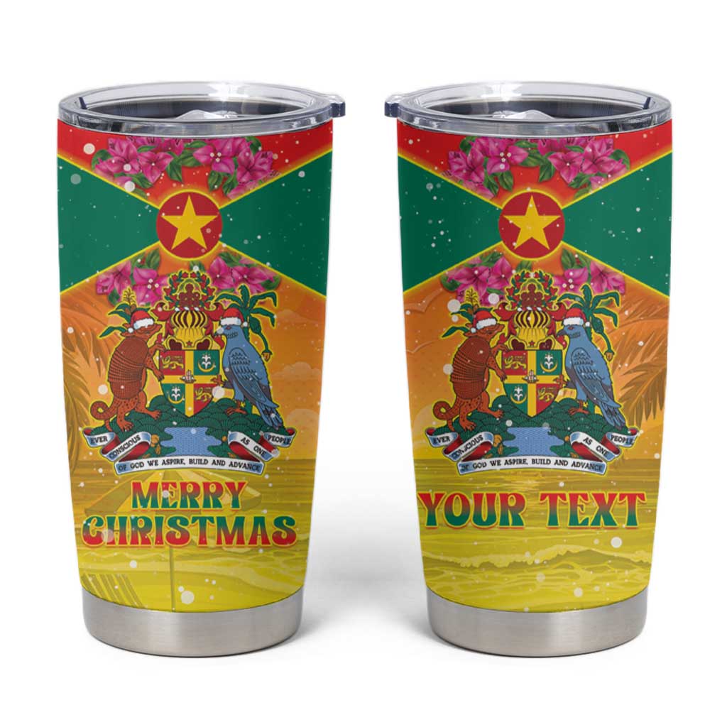 Personalized Grenada Christmas Tumbler Cup Coat Of Arms Bougainvillea Wreath - Wonder Print Shop