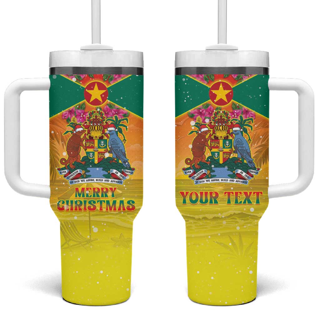Personalized Grenada Christmas Tumbler With Handle Coat Of Arms Bougainvillea Wreath - Wonder Print Shop