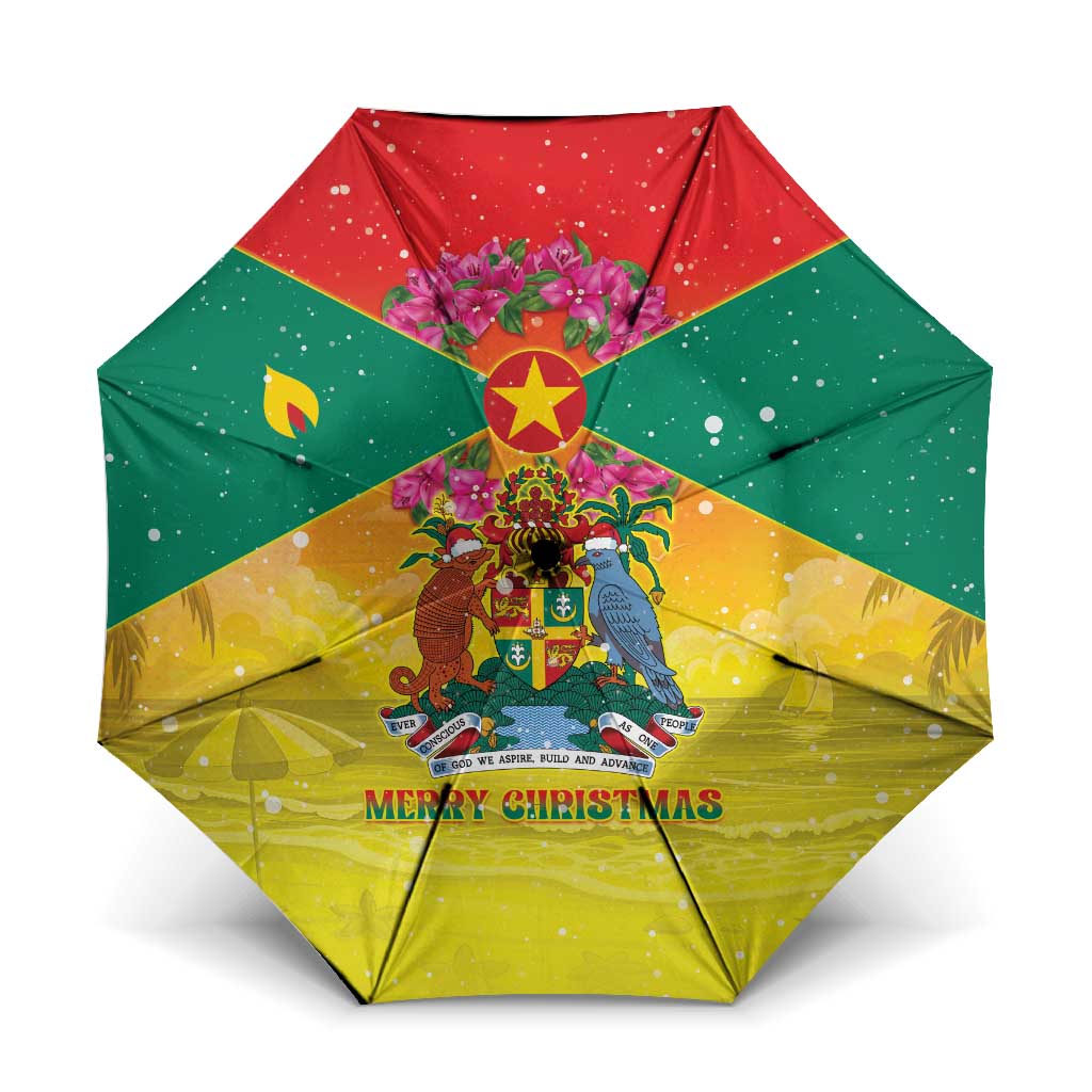 Grenada Christmas Umbrella Coat Of Arms Bougainvillea Wreath - Wonder Print Shop