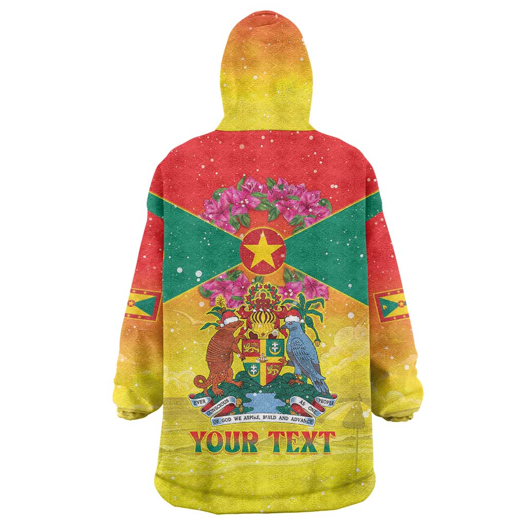 Personalized Grenada Christmas Wearable Blanket Hoodie Coat Of Arms Bougainvillea Wreath - Wonder Print Shop