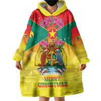 Personalized Grenada Christmas Wearable Blanket Hoodie Coat Of Arms Bougainvillea Wreath - Wonder Print Shop