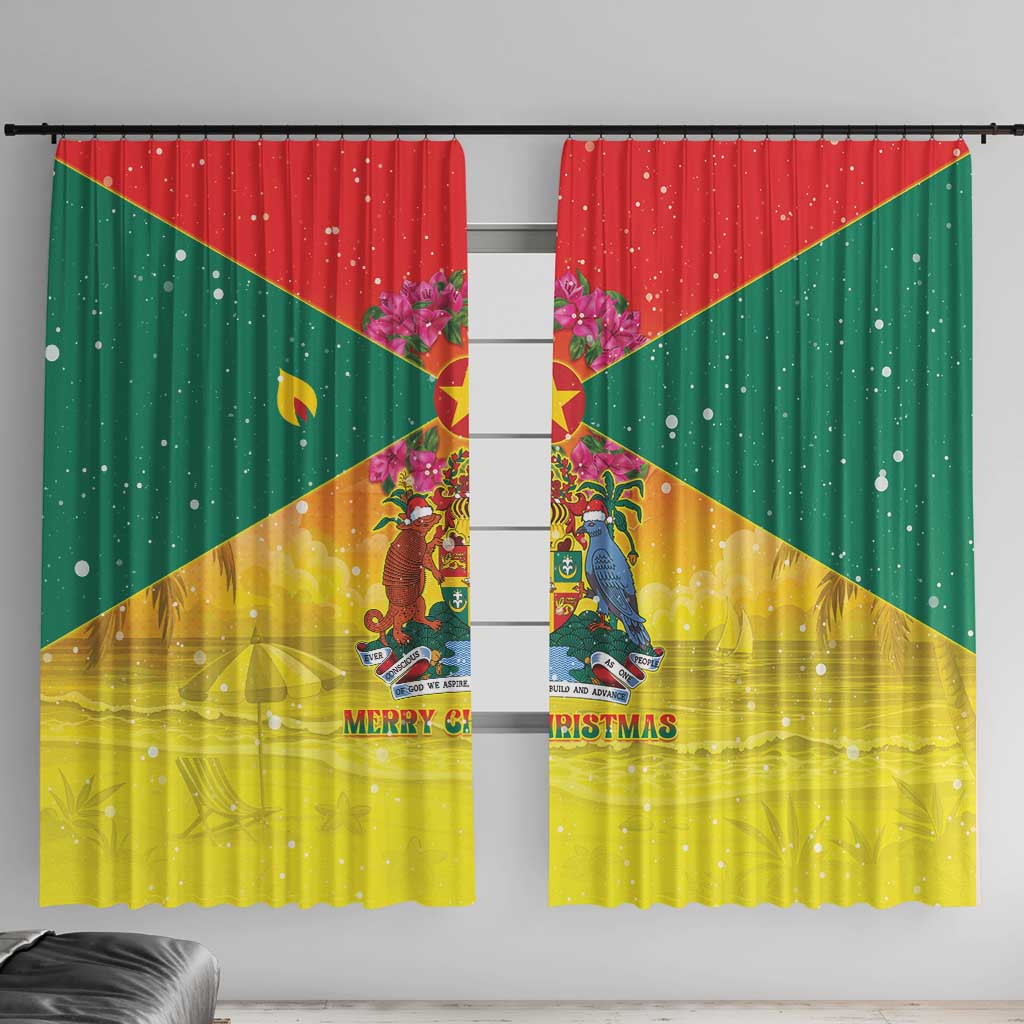 Grenada Christmas Window Curtain Coat Of Arms Bougainvillea Wreath - Wonder Print Shop