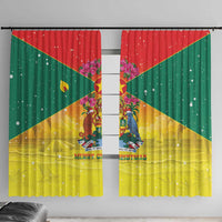 Grenada Christmas Window Curtain Coat Of Arms Bougainvillea Wreath - Wonder Print Shop