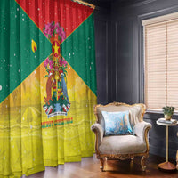 Grenada Christmas Window Curtain Coat Of Arms Bougainvillea Wreath - Wonder Print Shop