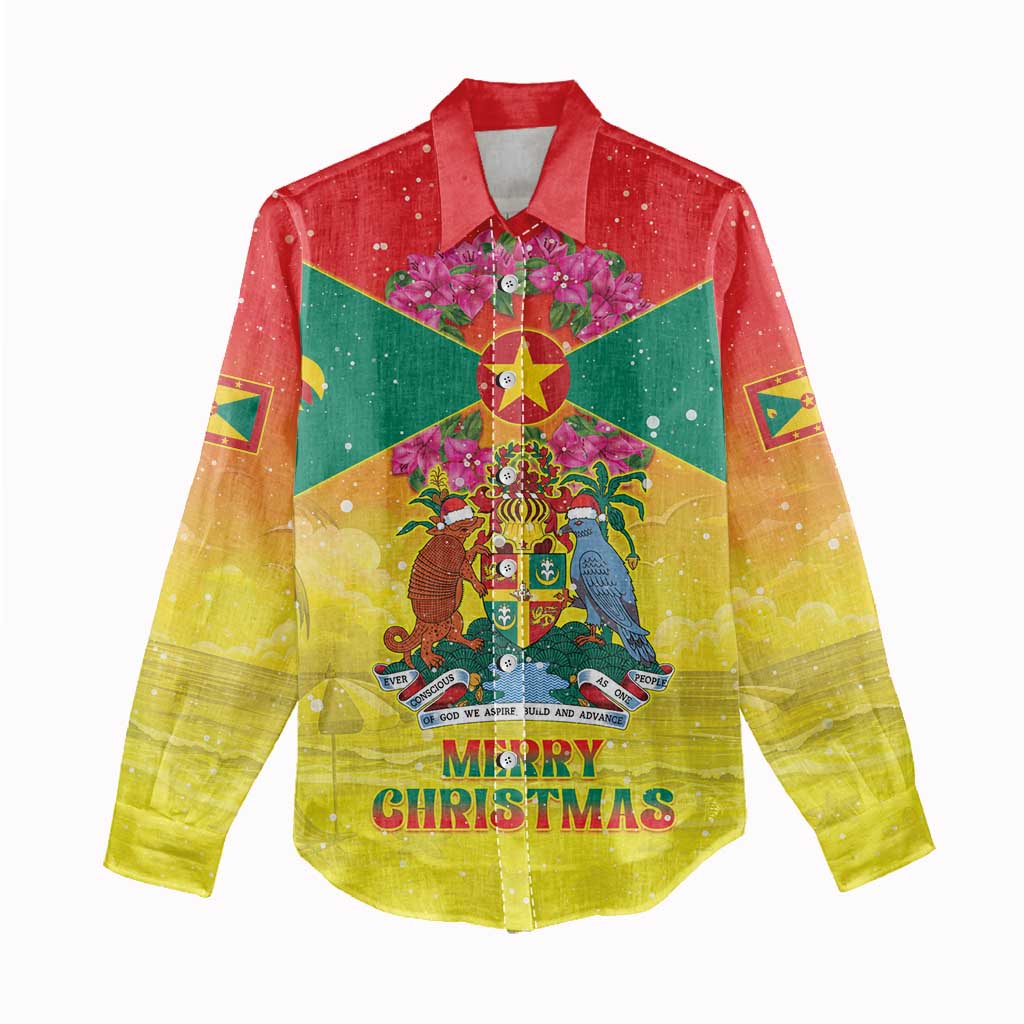Personalized Grenada Christmas Women Casual Shirt Coat Of Arms Bougainvillea Wreath - Wonder Print Shop