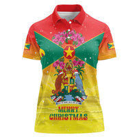 Personalized Grenada Christmas Women Polo Shirt Coat Of Arms Bougainvillea Wreath - Wonder Print Shop
