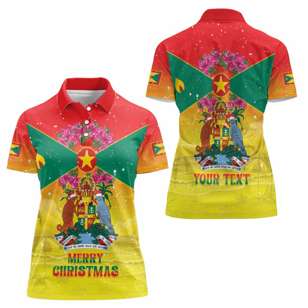 Personalized Grenada Christmas Women Polo Shirt Coat Of Arms Bougainvillea Wreath - Wonder Print Shop