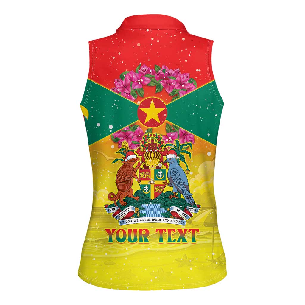 Personalized Grenada Christmas Women Sleeveless Polo Shirt Coat Of Arms Bougainvillea Wreath - Wonder Print Shop