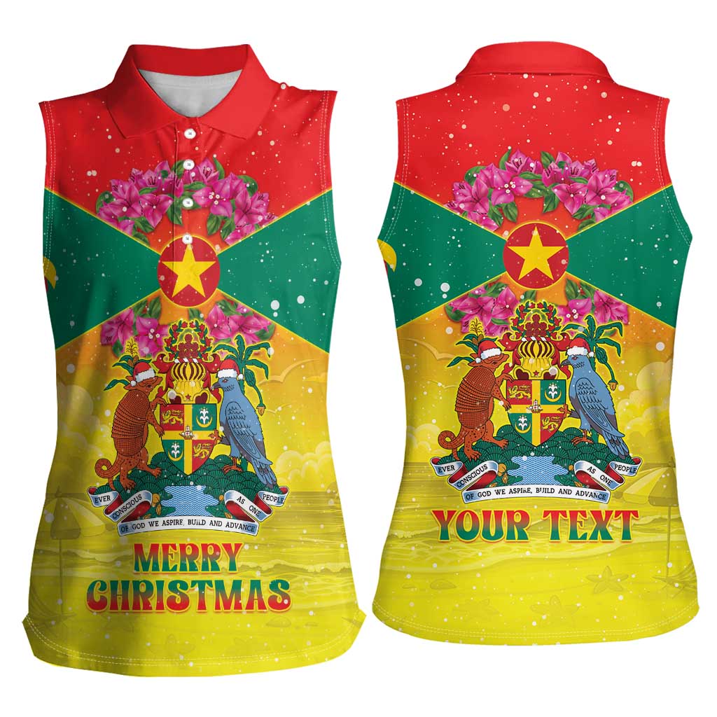 Personalized Grenada Christmas Women Sleeveless Polo Shirt Coat Of Arms Bougainvillea Wreath - Wonder Print Shop