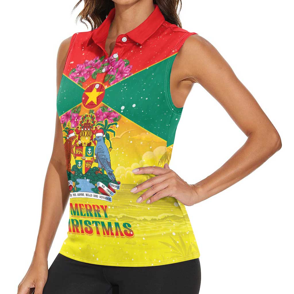 Personalized Grenada Christmas Women Sleeveless Polo Shirt Coat Of Arms Bougainvillea Wreath - Wonder Print Shop