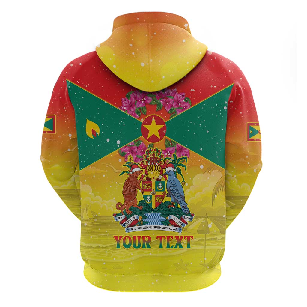 Personalized Grenada Christmas Zip Hoodie Coat Of Arms Bougainvillea Wreath - Wonder Print Shop