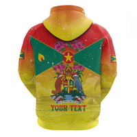 Personalized Grenada Christmas Zip Hoodie Coat Of Arms Bougainvillea Wreath - Wonder Print Shop