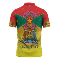 Personalized Grenada Christmas Zipper Polo Shirt Coat Of Arms Bougainvillea Wreath - Wonder Print Shop