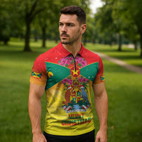 Personalized Grenada Christmas Zipper Polo Shirt Coat Of Arms Bougainvillea Wreath - Wonder Print Shop