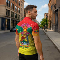 Personalized Grenada Christmas Zipper Polo Shirt Coat Of Arms Bougainvillea Wreath - Wonder Print Shop