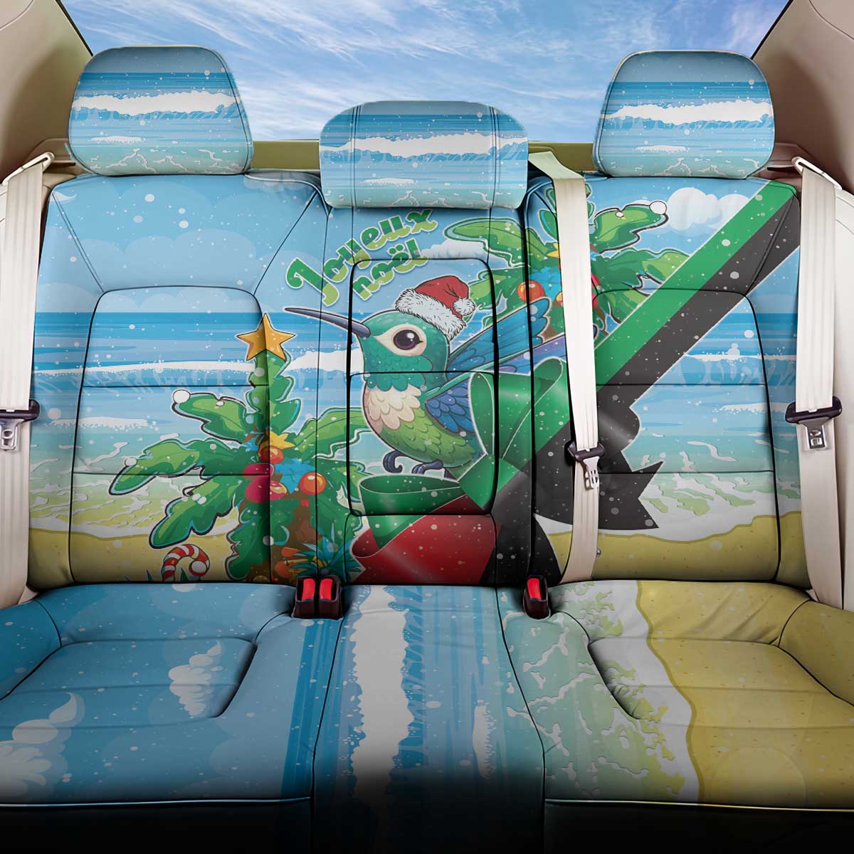 Martinique Christmas Back Car Seat Cover Santa Hummingbird - Wonder Print Shop