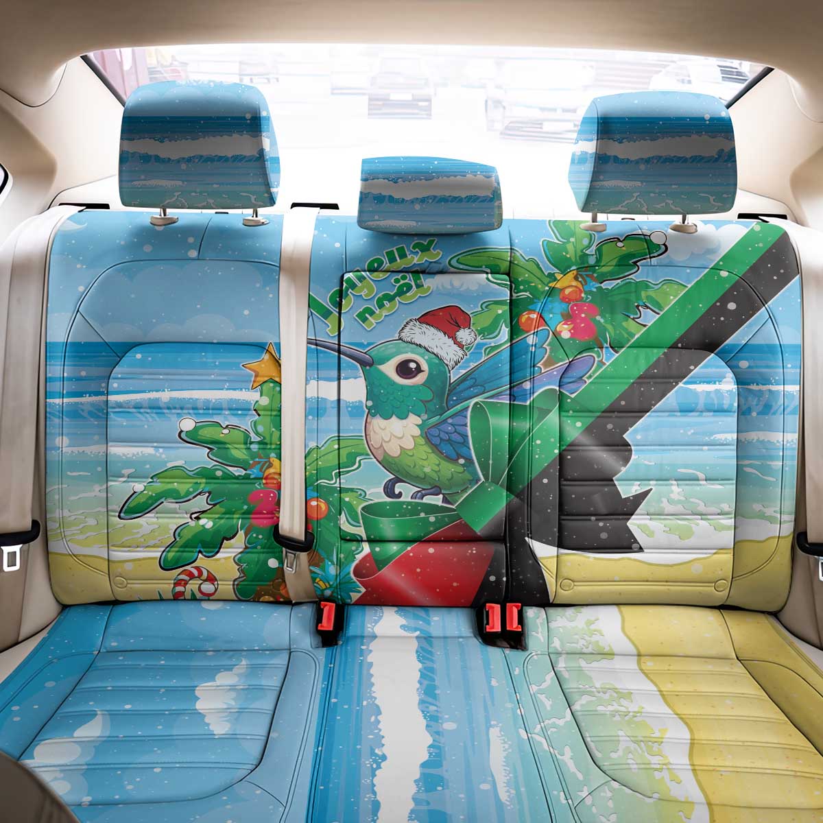 Martinique Christmas Back Car Seat Cover Santa Hummingbird - Wonder Print Shop