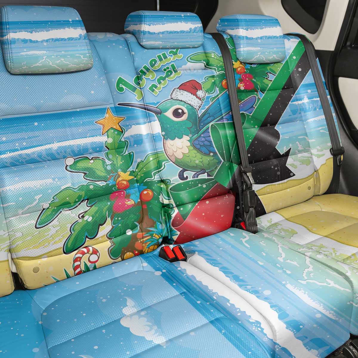 Martinique Christmas Back Car Seat Cover Santa Hummingbird - Wonder Print Shop