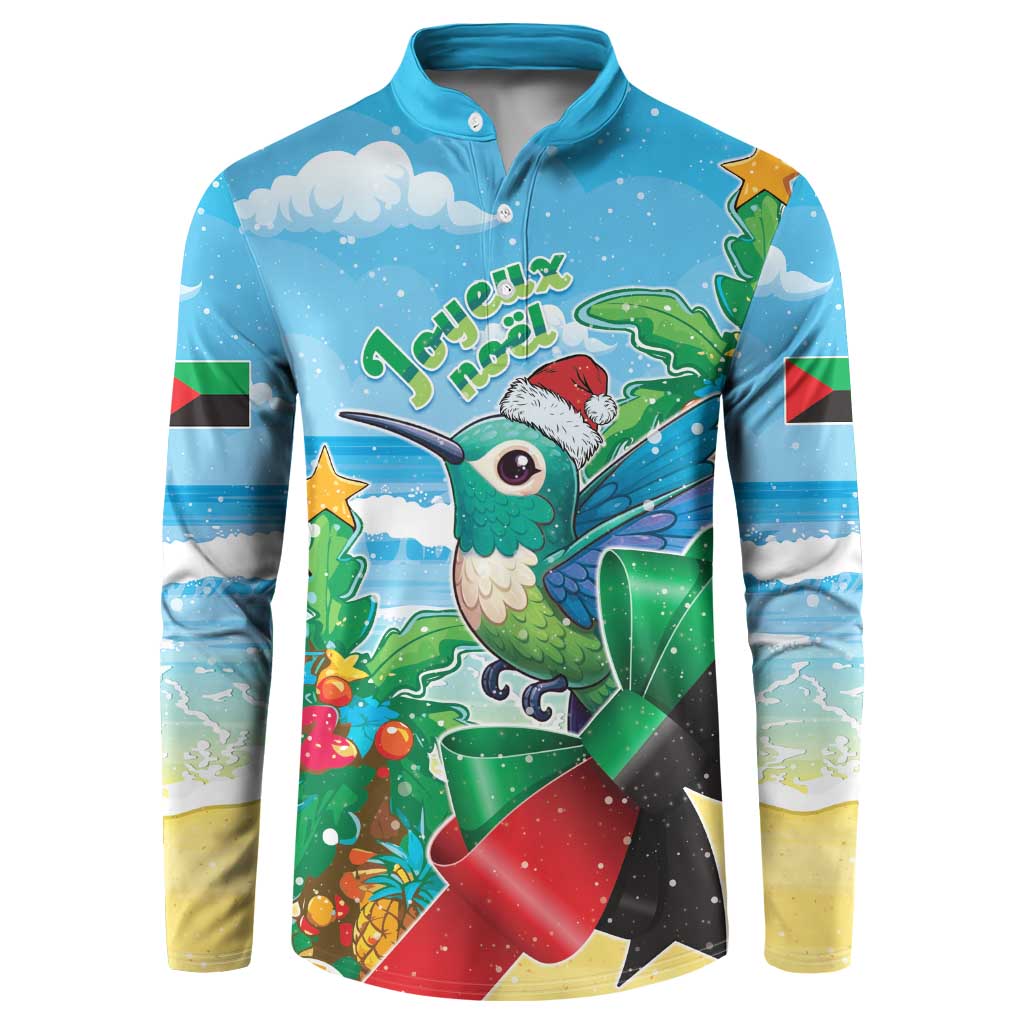 Martinique Christmas Button Sweatshirt Santa Hummingbird - Wonder Print Shop