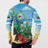 Martinique Christmas Button Sweatshirt Santa Hummingbird - Wonder Print Shop