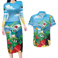 Martinique Christmas Couples Matching Long Sleeve Bodycon Dress and Hawaiian Shirt Santa Hummingbird - Wonder Print Shop