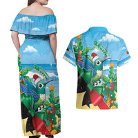 Martinique Christmas Couples Matching Off Shoulder Maxi Dress and Hawaiian Shirt Santa Hummingbird - Wonder Print Shop