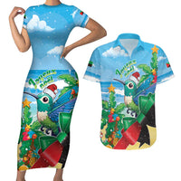 Martinique Christmas Couples Matching Short Sleeve Bodycon Dress and Hawaiian Shirt Santa Hummingbird - Wonder Print Shop