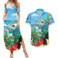 Martinique Christmas Couples Matching Summer Maxi Dress and Hawaiian Shirt Santa Hummingbird - Wonder Print Shop