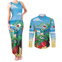 Martinique Christmas Couples Matching Tank Maxi Dress and Long Sleeve Button Shirt Santa Hummingbird - Wonder Print Shop