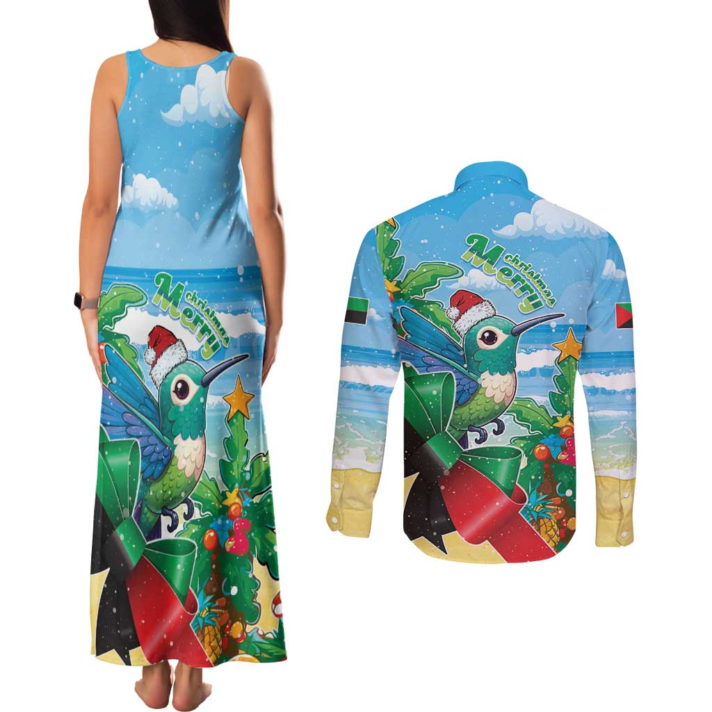 Martinique Christmas Couples Matching Tank Maxi Dress and Long Sleeve Button Shirt Santa Hummingbird - Wonder Print Shop