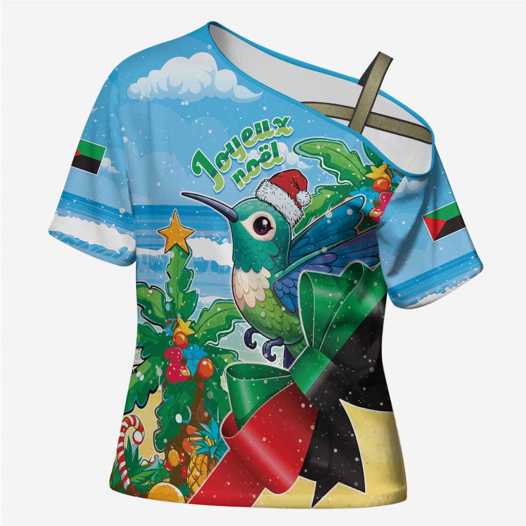 Martinique Christmas Cross Shoulder Shirt Santa Hummingbird - Wonder Print Shop