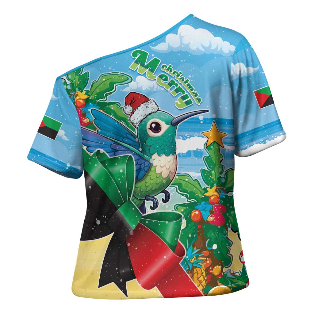 Martinique Christmas Cross Shoulder Shirt Santa Hummingbird - Wonder Print Shop