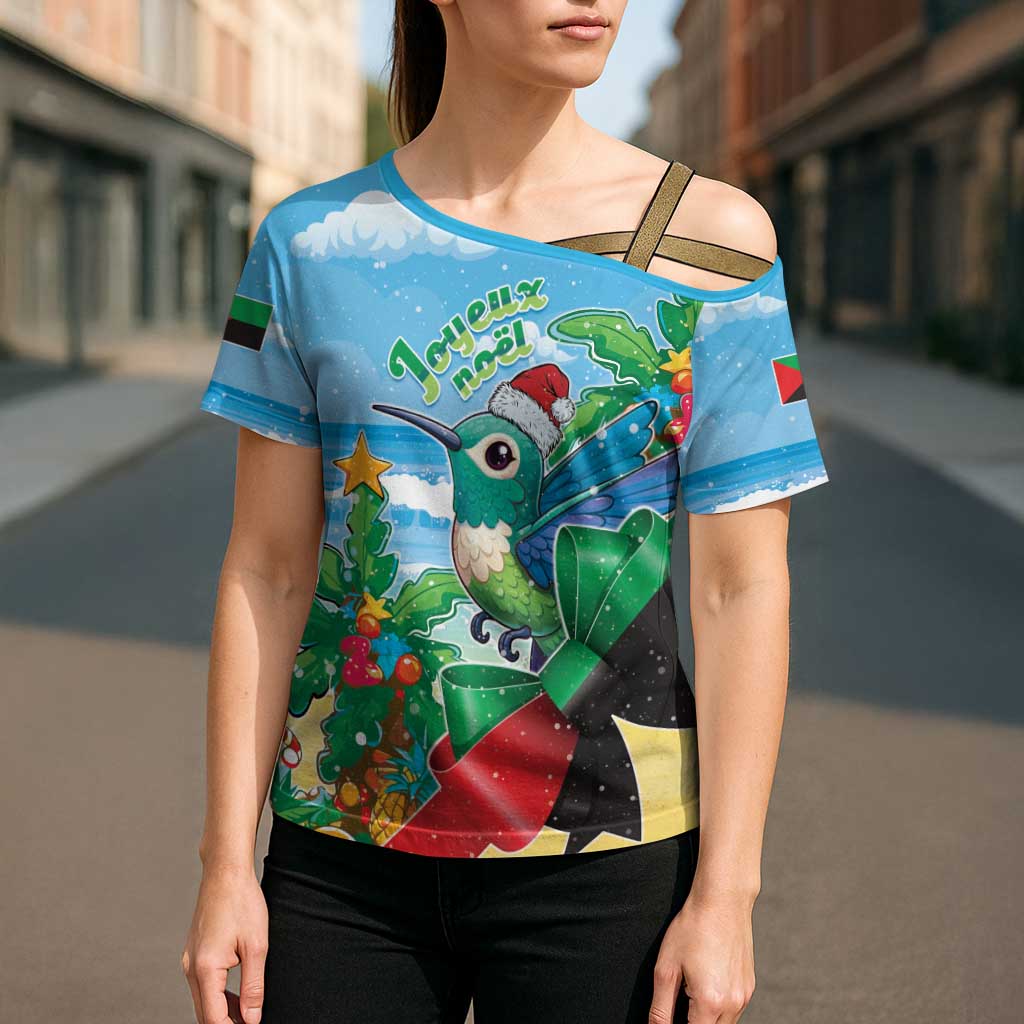 Martinique Christmas Cross Shoulder Shirt Santa Hummingbird - Wonder Print Shop