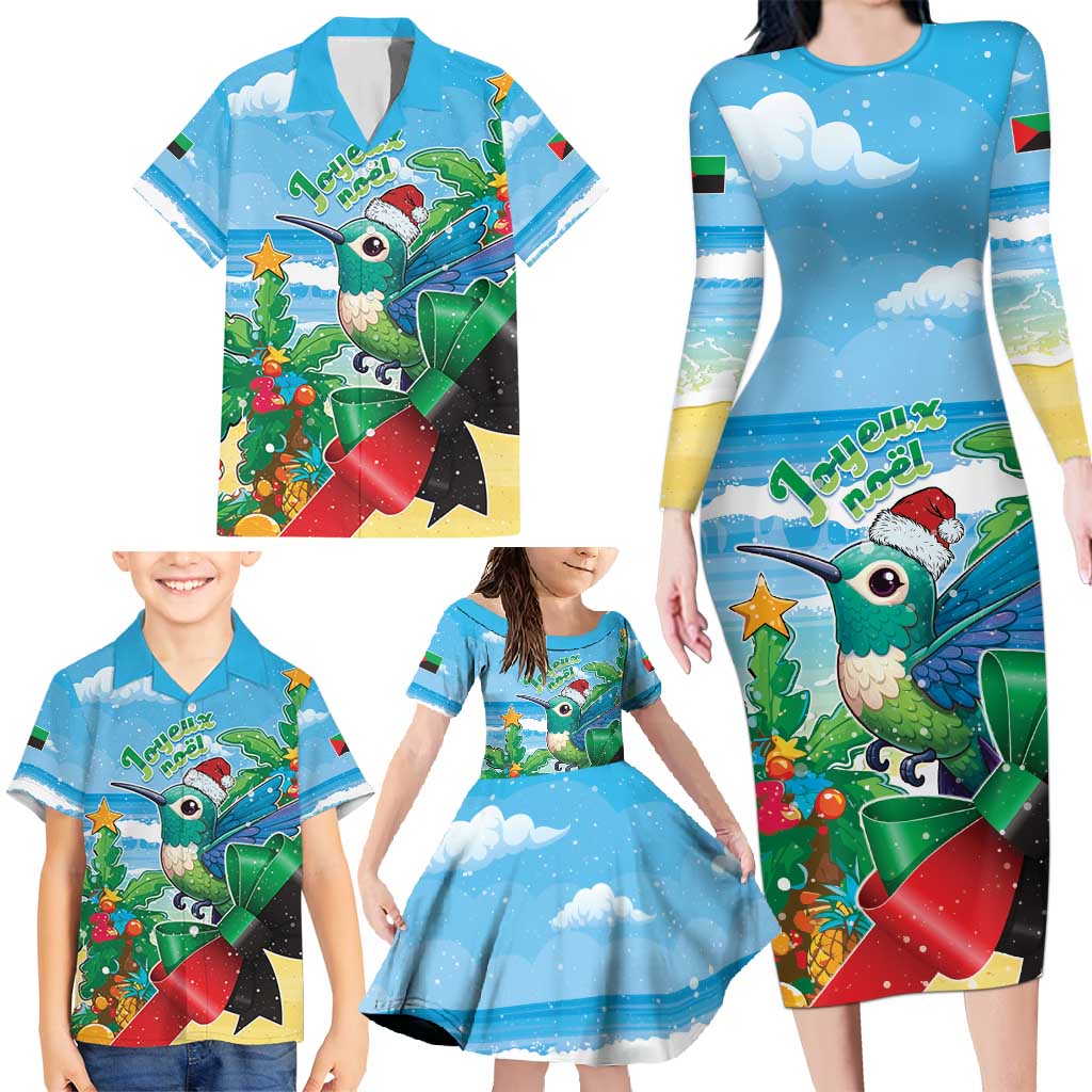 Martinique Christmas Family Matching Long Sleeve Bodycon Dress and Hawaiian Shirt Santa Hummingbird - Wonder Print Shop
