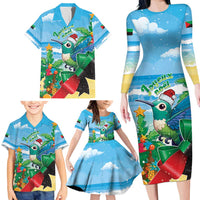 Martinique Christmas Family Matching Long Sleeve Bodycon Dress and Hawaiian Shirt Santa Hummingbird - Wonder Print Shop