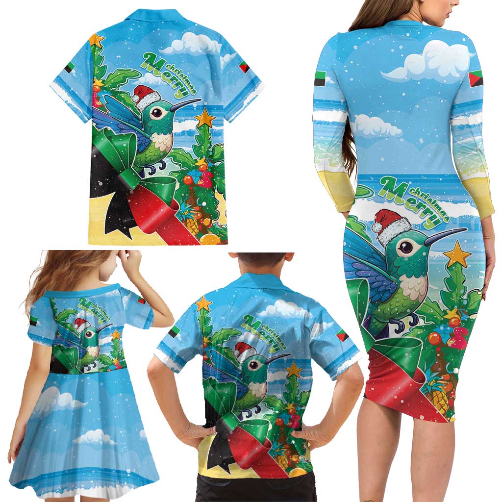 Martinique Christmas Family Matching Long Sleeve Bodycon Dress and Hawaiian Shirt Santa Hummingbird - Wonder Print Shop